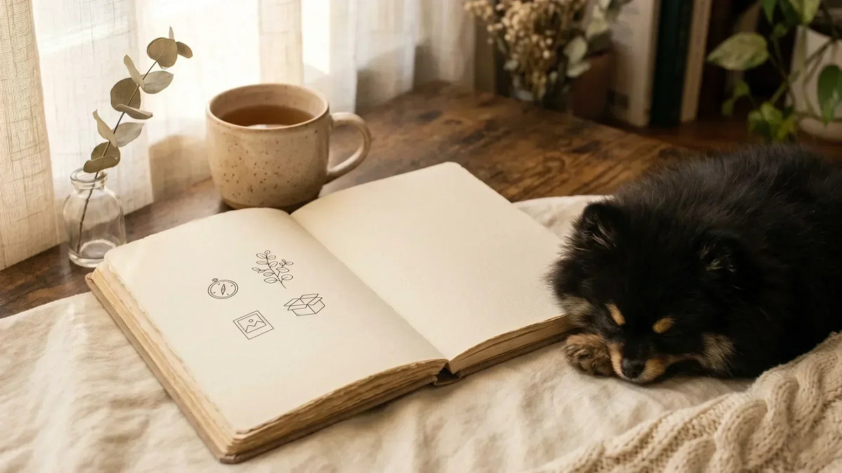 A journal mapping the four INFP cognitive functions in soft golden morning light