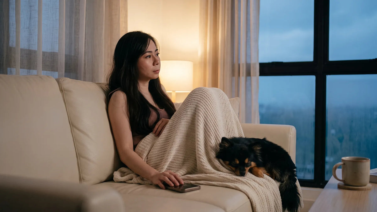 Woman setting her phone down after deleting a reply, the quiet face of INFP conflict avoidance