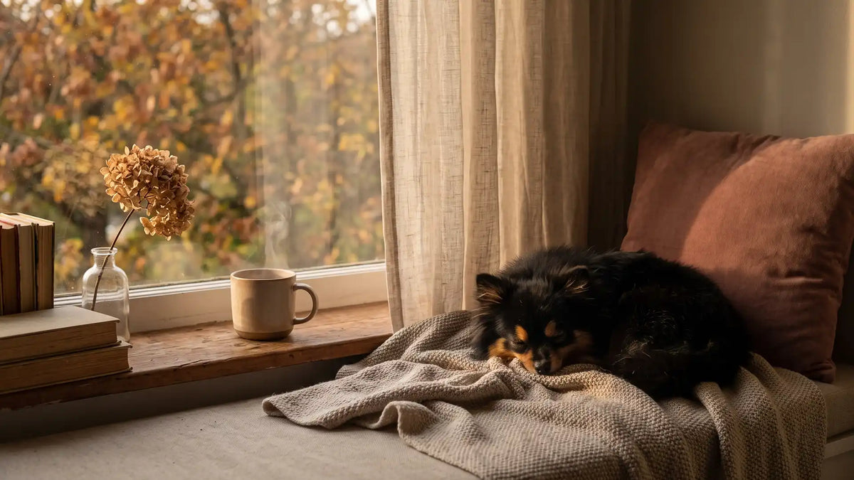 Cozy autumn window seat as the light fades early, why does fall make me sad