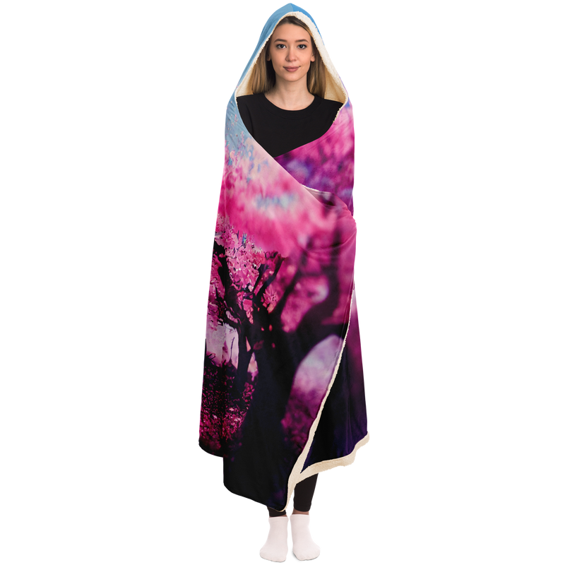 Cherry Blossom Trees Spring Ultra Soft Premium Hooded Blanket Front View | Sweeties Pawprints