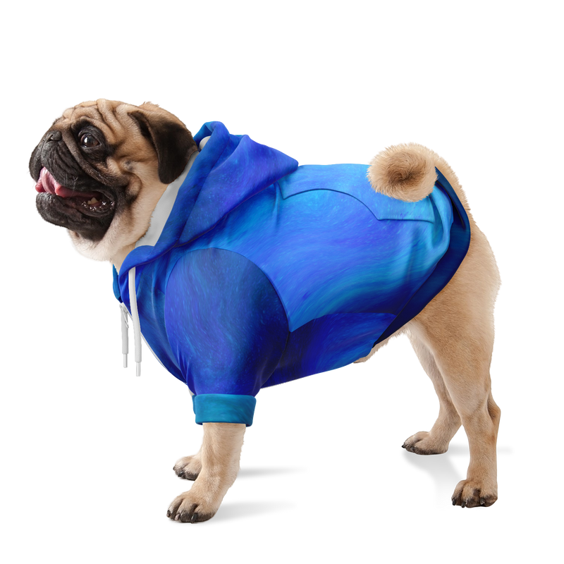 Pug Wearing Blue Fluid Art Athletic Dog Zip-Up Hoodie | Sweeties Pawprints