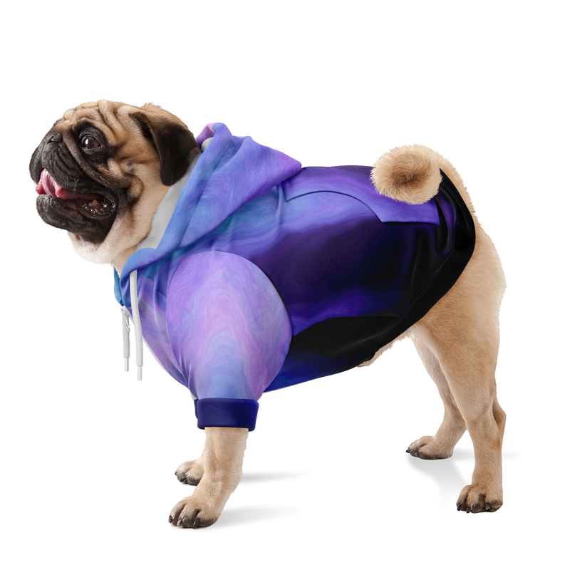Pug Wearing Blue Violet Fluid Art Athletic Dog Zip-Up Hoodie | Sweeties Pawprints