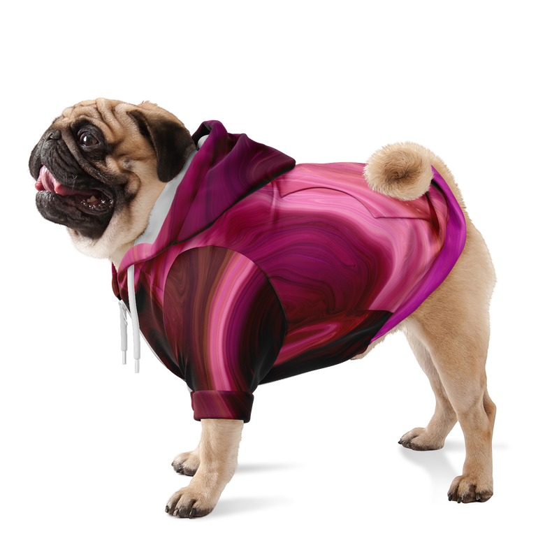 Pug Wearing Lovely Fuchsia Pink Fluid Art Athletic Dog Zip-Up Hoodie | Sweeties Pawprints