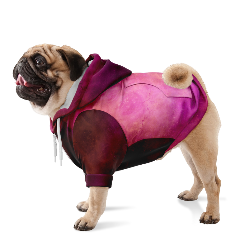 Pug Wearing Fuchsia Pink Nebula Galaxy Athletic Dog Zip-Up Hoodie | Sweeties Pawprints