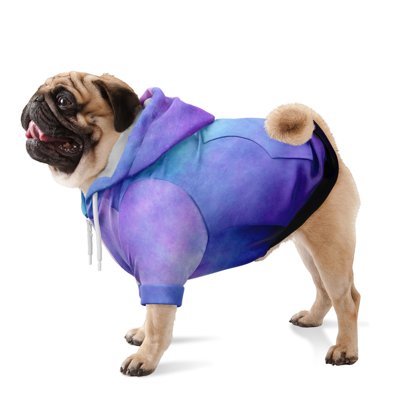 Pug Wearing Violet Mystical Nebula Athletic Dog Zip-Up Hoodie | Sweeties Pawprints 
